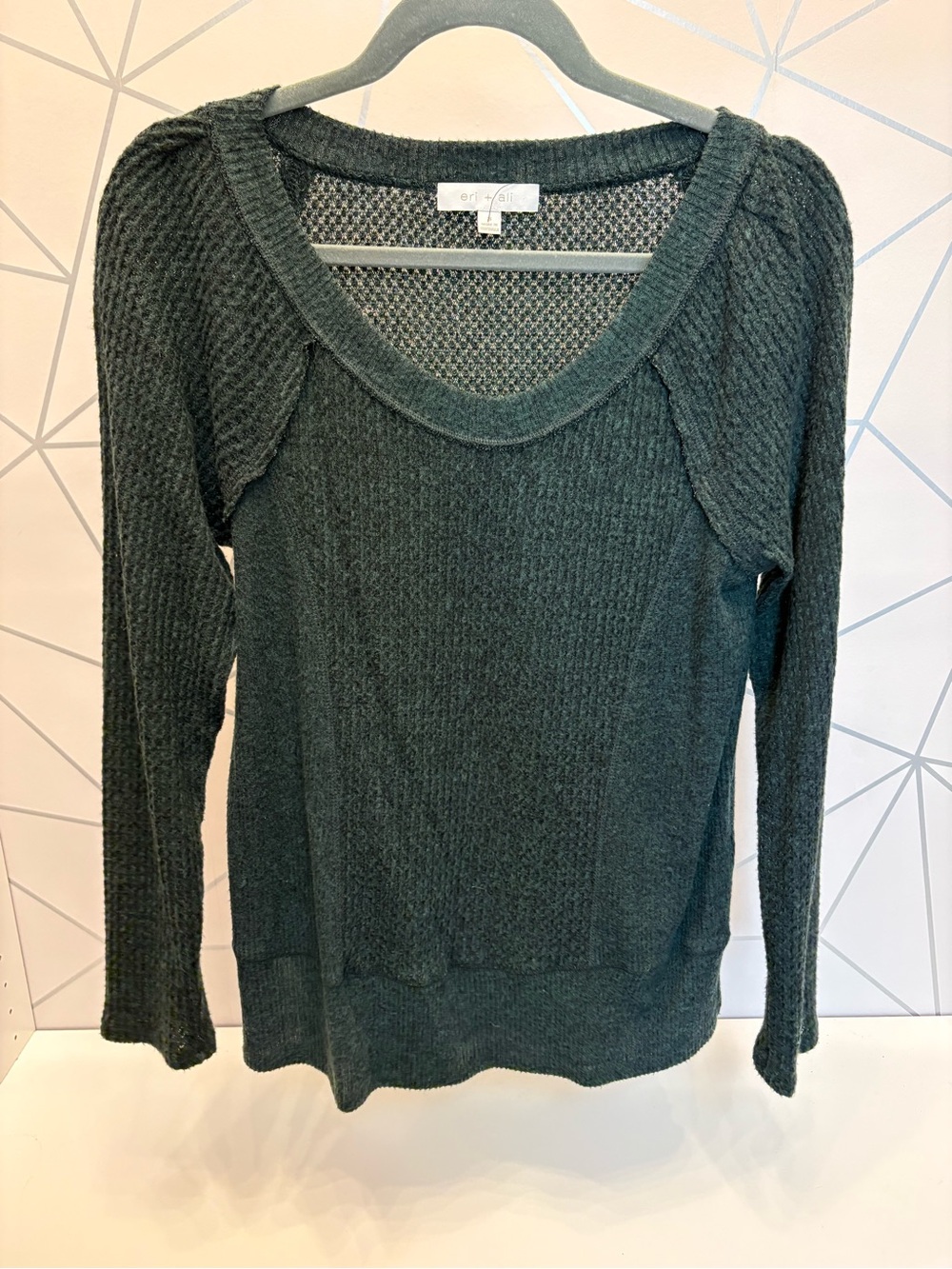 Eri + Ali Anthropologie Forest Green Small Waffle Knit Lodge Thermal Top